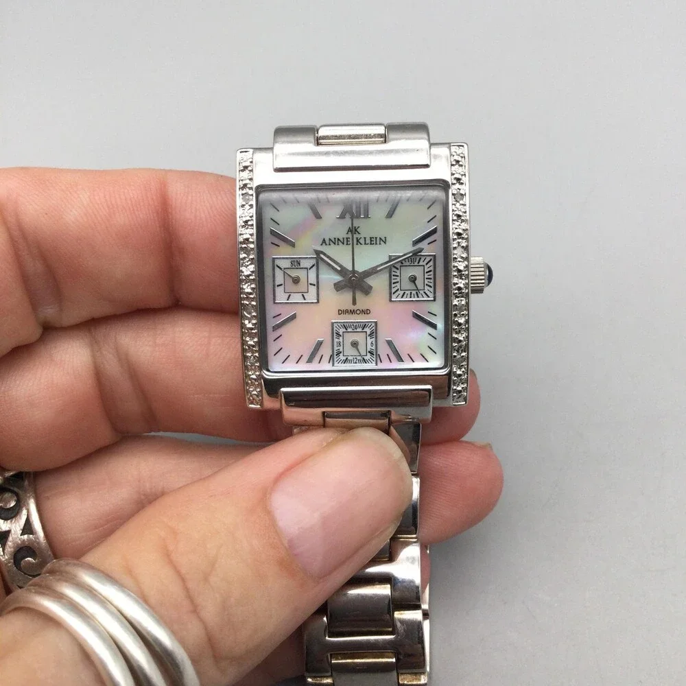 Anne Klein 10/3971 Womens Watch 27mm MOP Dial Diamond Bezel New Battery 6.75